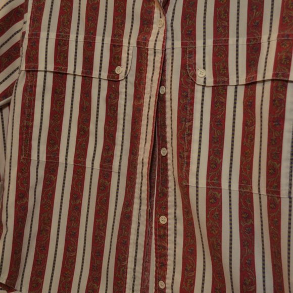ILIO (R) Petite Button-Down Long Sleeves Red-White Stripes Shirt (P)/(S) - Picture 5 of 6